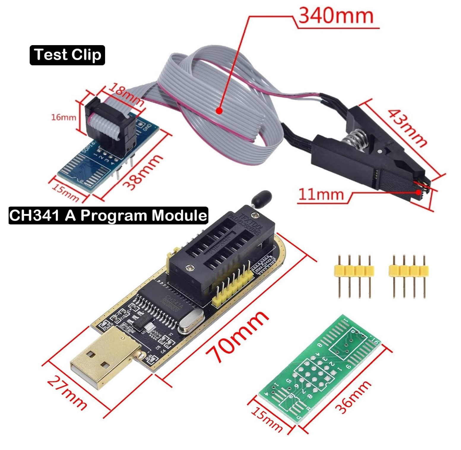 Programador Bios Ch341 A Pro+ Pinza Sop8 Soic Bios