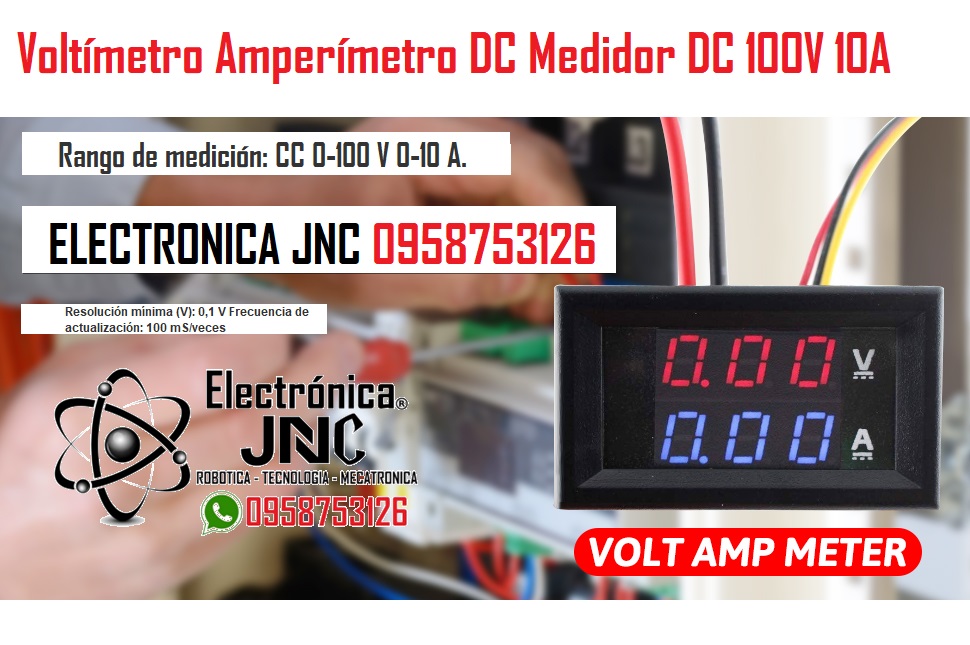 Voltimetro Amperimetro DC Medidor DC Automotriz 100V 10A DC